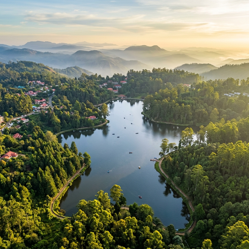 Kodaikanal, Tamil Nadu — Kodai Lake surrounded by pine forests in Kodaikanal