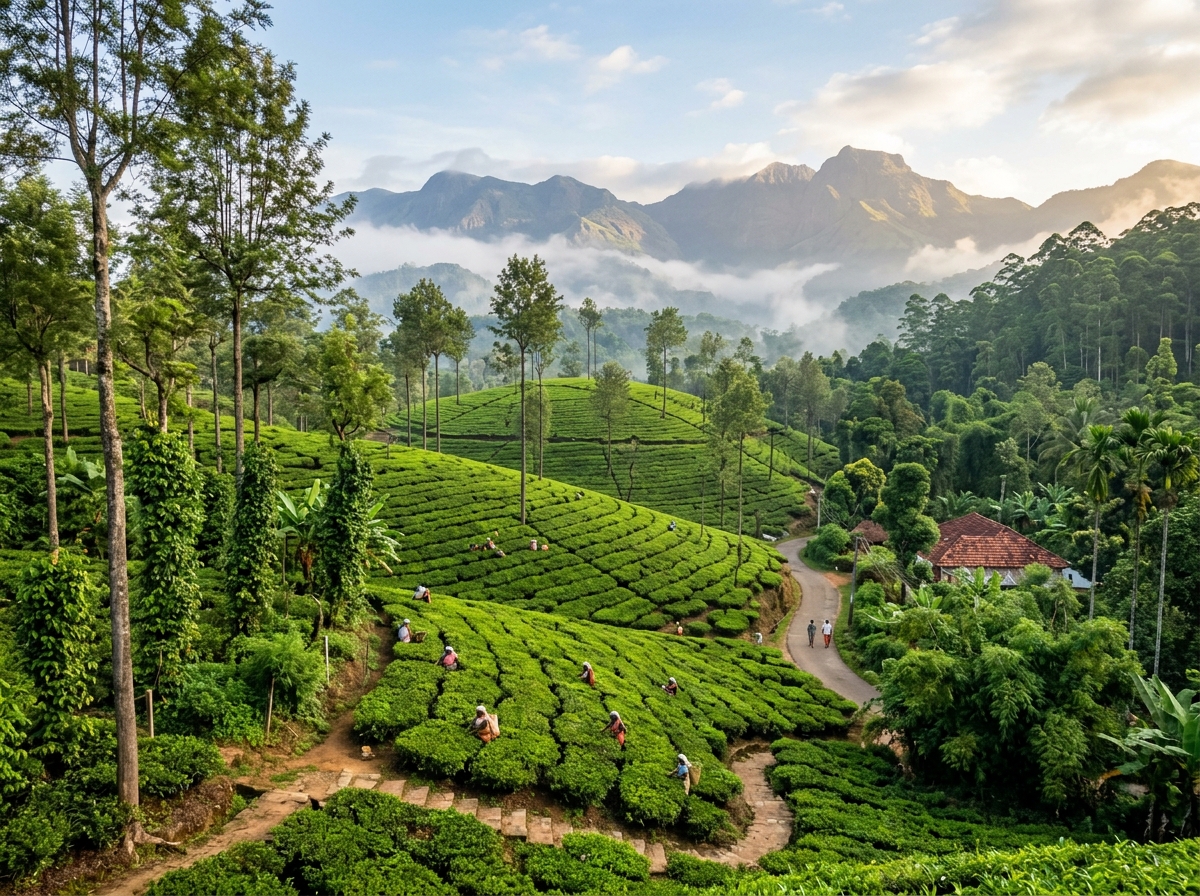 Wayanad — Lush tea gardens and misty Western Ghats hills in Wayanad Kerala